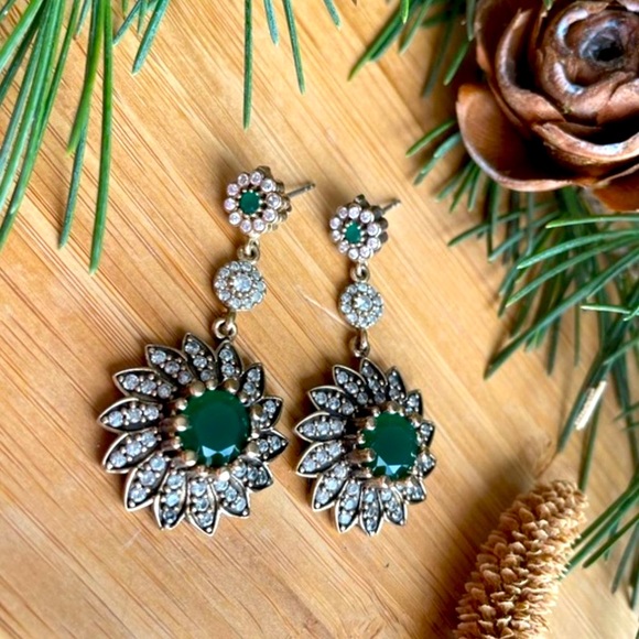 925 Sterling Silver, Emerald &Topaz drop Earrings - Picture 2 of 10